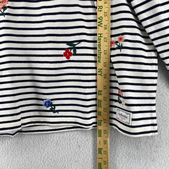 TALBOTS Top XLp Petite Floral Embroidered Striped Long Sleeve Cotton White Black - Picture 13 of 15
